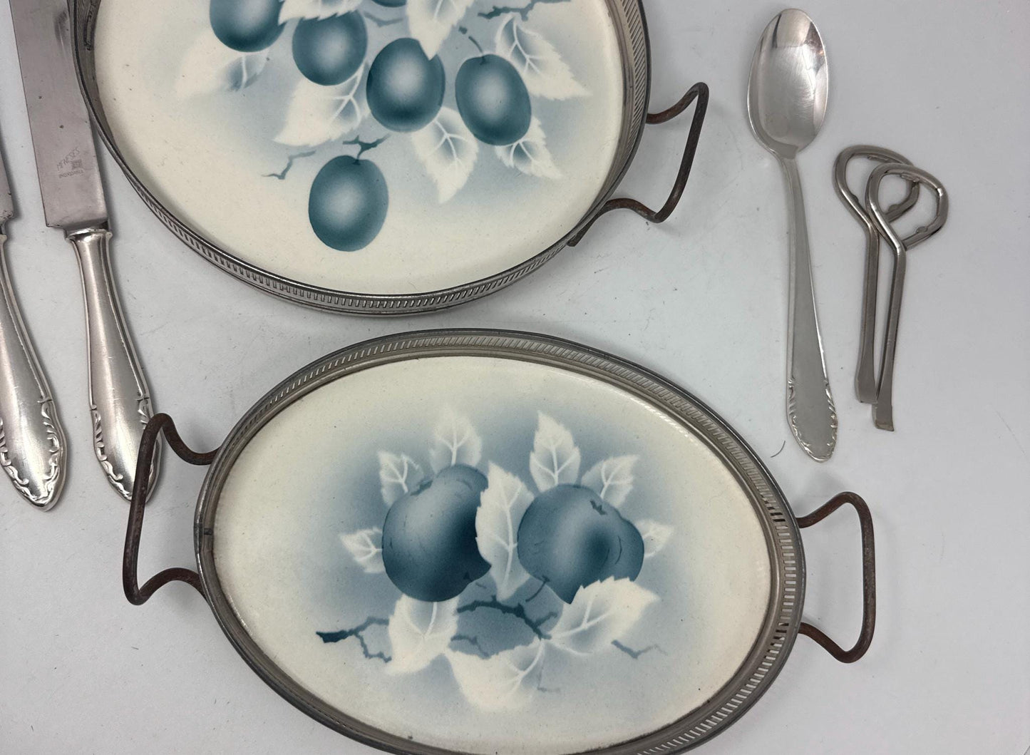 Porcelain Blue Fruit Trays Set, 20cm Elegant Design