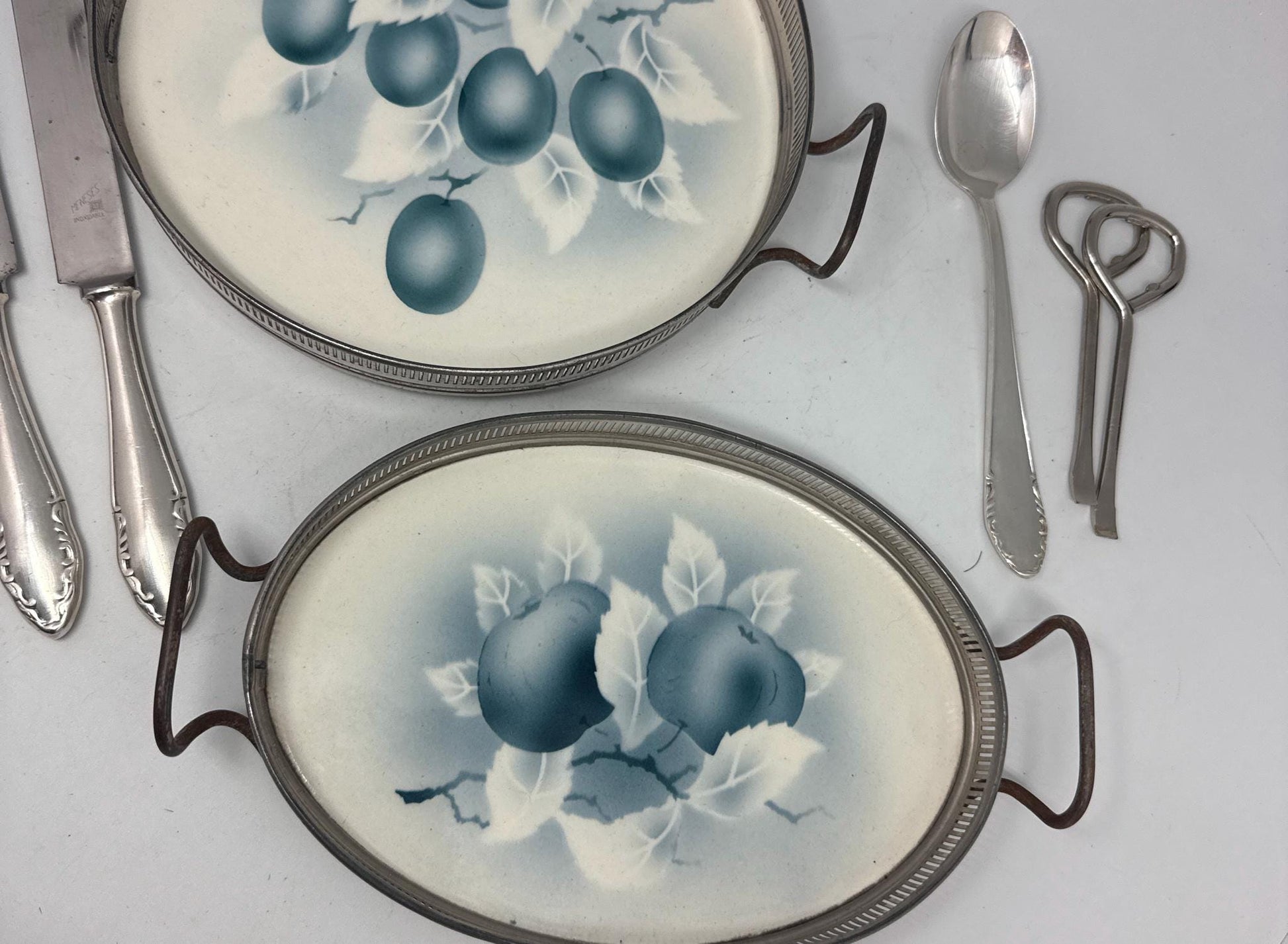 Porcelain Blue Fruit Trays Set, 20cm Elegant Design