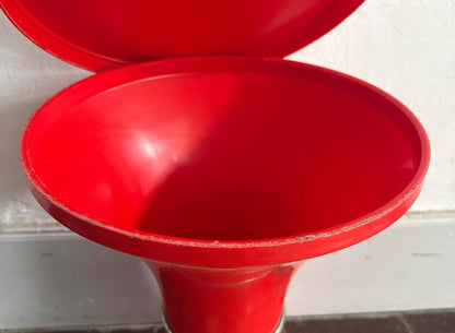 Contemporary Red Plastic Storage Stool — back view