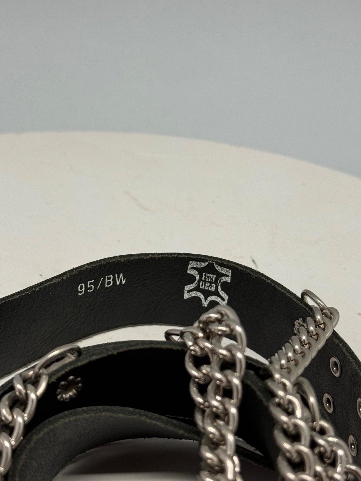 Gothic Black Leather Belt With Silver Studs — back view