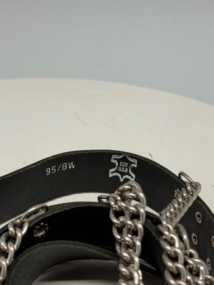 Gothic Black Leather Belt With Silver Studs — back view