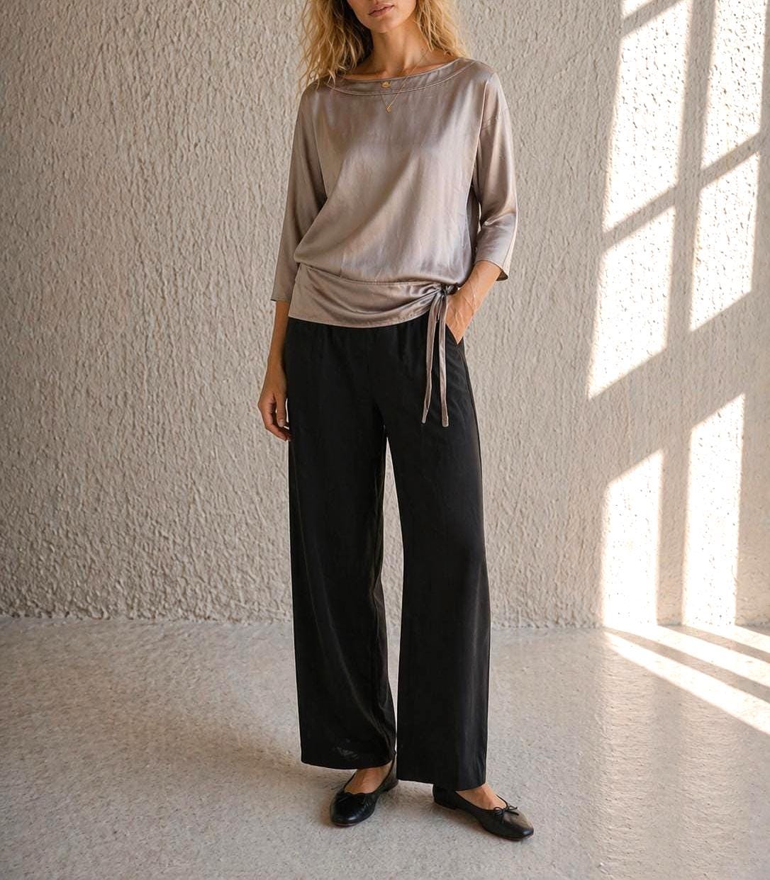 Taupe Silk Shirt for Elegant Office Wear