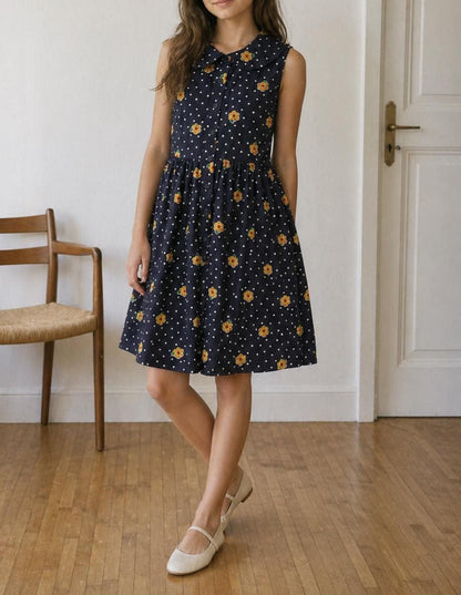 Vintage Floral Blue Dress For Girls