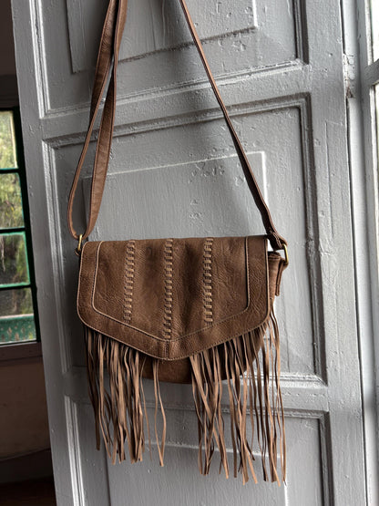 Boho Faux Leather Fringe Crossbody Bag — back view
