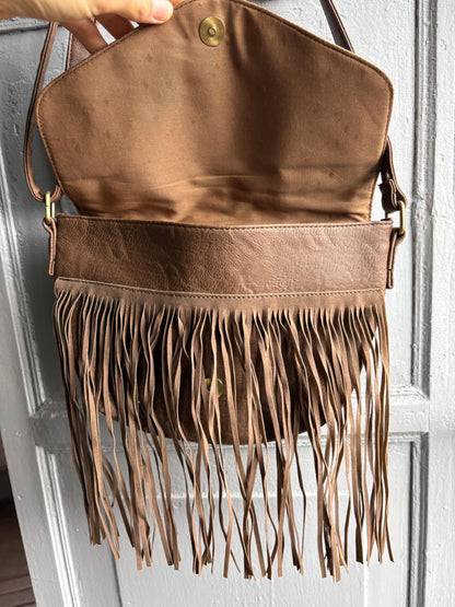 Secondhand boho  bag, faux leather, fringe detail, vegan friendly, festival crossbody purse