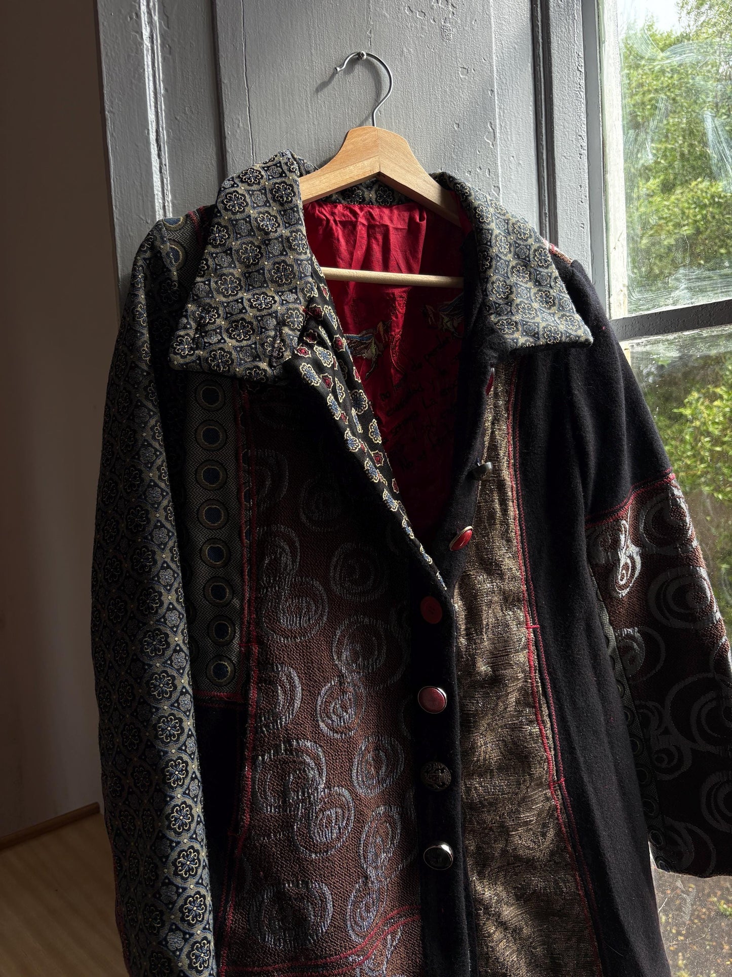 Eclectic Black And Gold Wool Midi Coat — additional view 6