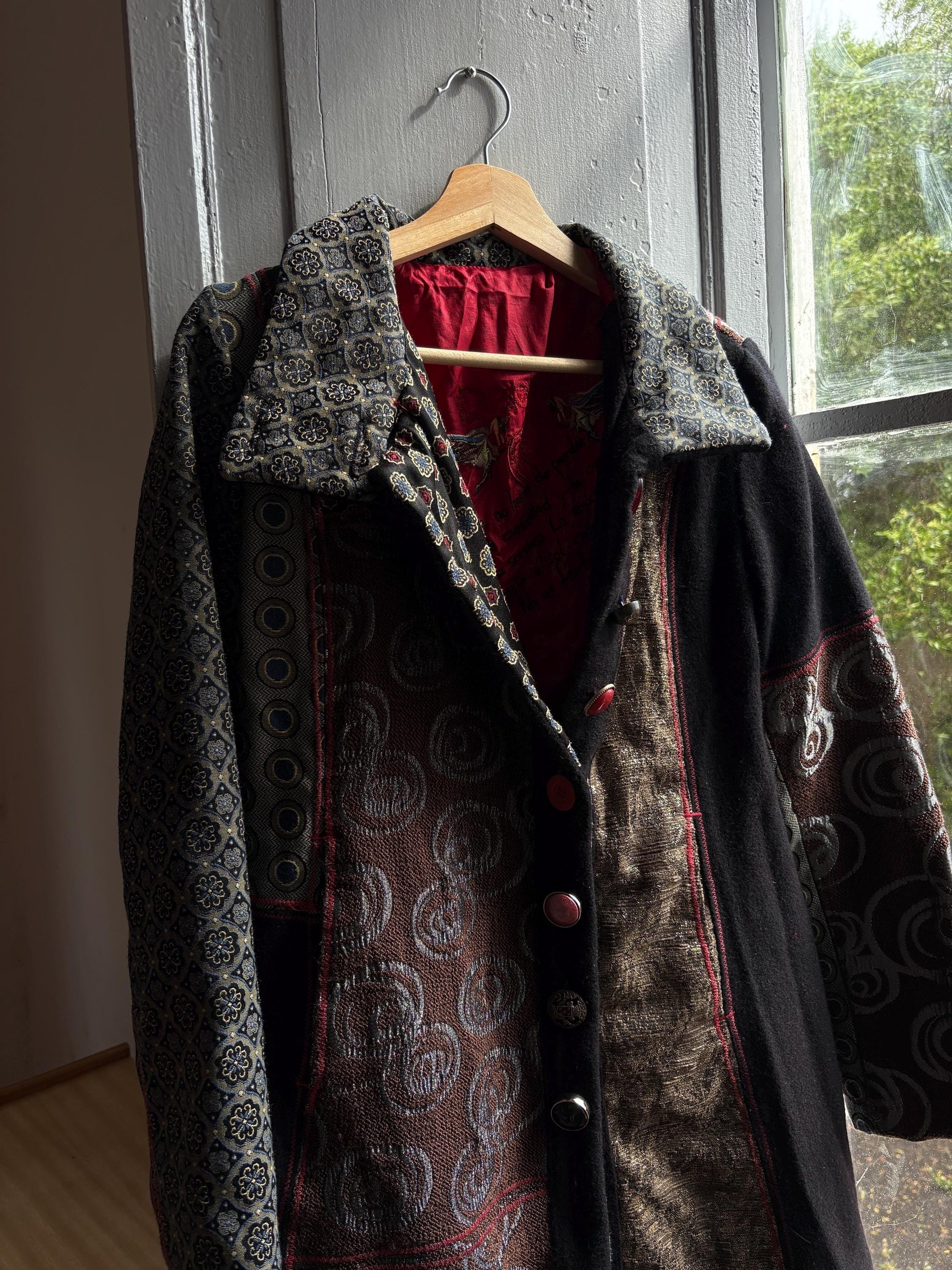 Eclectic Black And Gold Wool Midi Coat — additional view 6