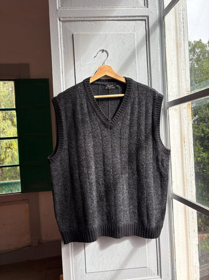 Dark Grey Wool Blend Waistcoat — detail