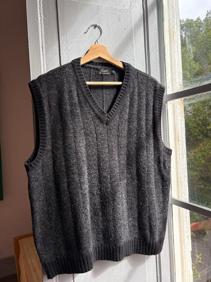 Dark Grey Wool Blend Waistcoat — back view