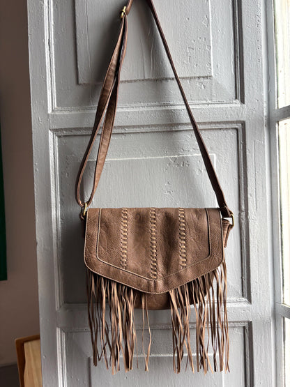 Secondhand boho  bag, faux leather, fringe detail, vegan friendly, festival crossbody purse