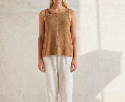 Beige Linen Blend Knit Camisole