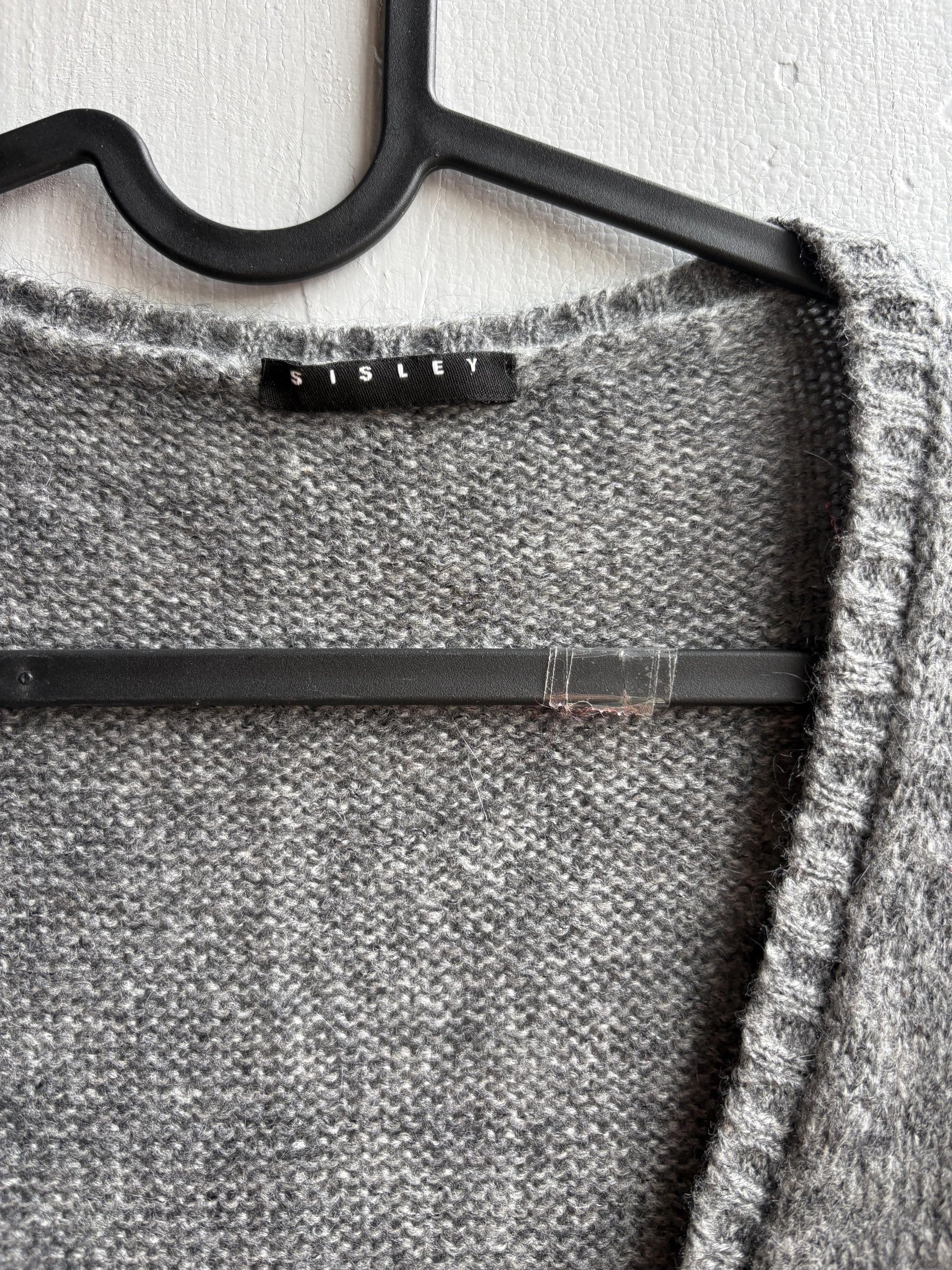 Luxe grey knitted wool dress with v neck, Soft midi winter dress, Secondhand sustainable woman fashion