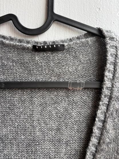Luxe grey knitted wool dress with v neck, Soft midi winter dress, Secondhand sustainable woman fashion