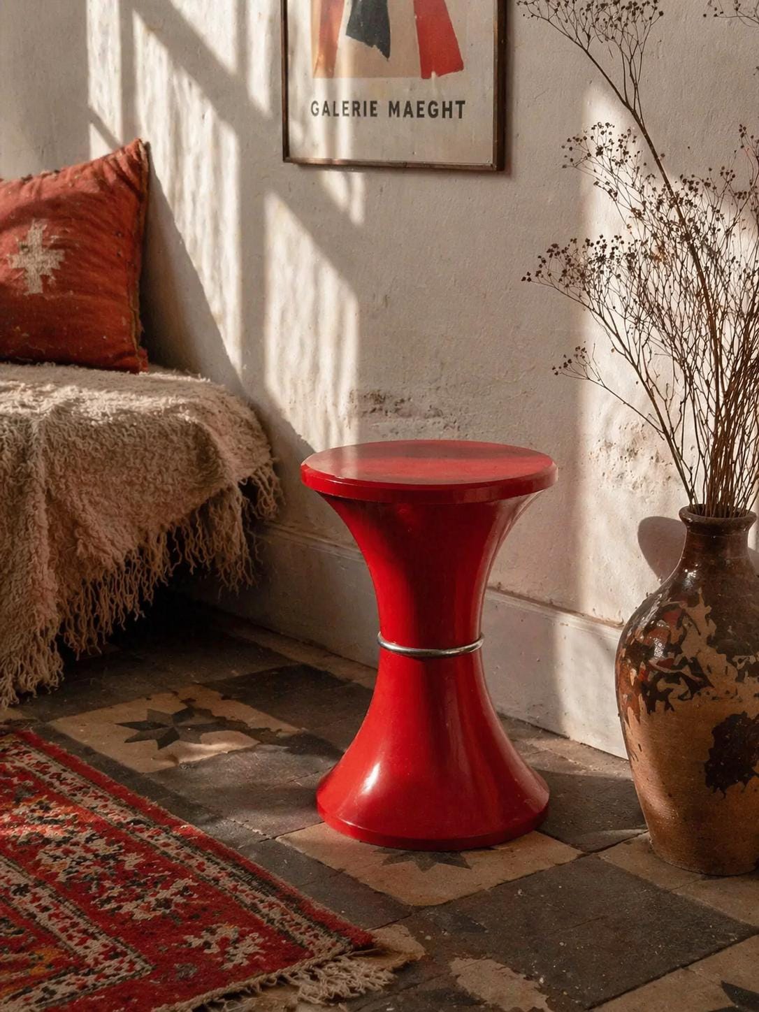Contemporary Red Plastic Storage Stool