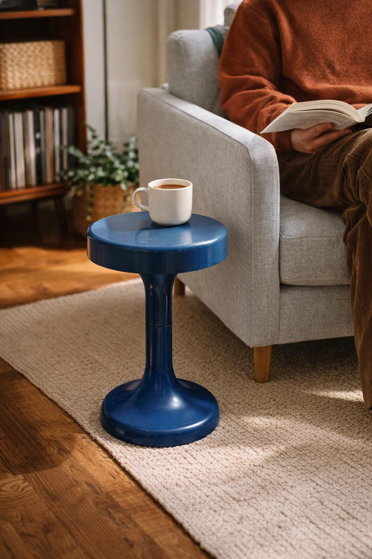 Vintage Blue Round Stool, Light Plastic