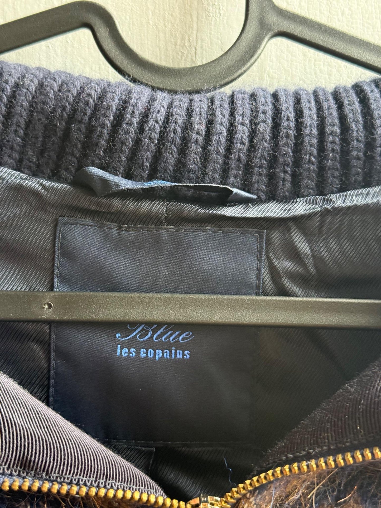 Blue Les Copains blue wool winter coat, made in Italy, ribbed collar, vintage style, casual wear