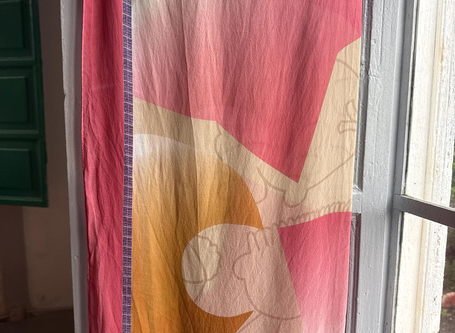 Vintage Silk Scarf, Soft Pink Abstract Pattern — back view