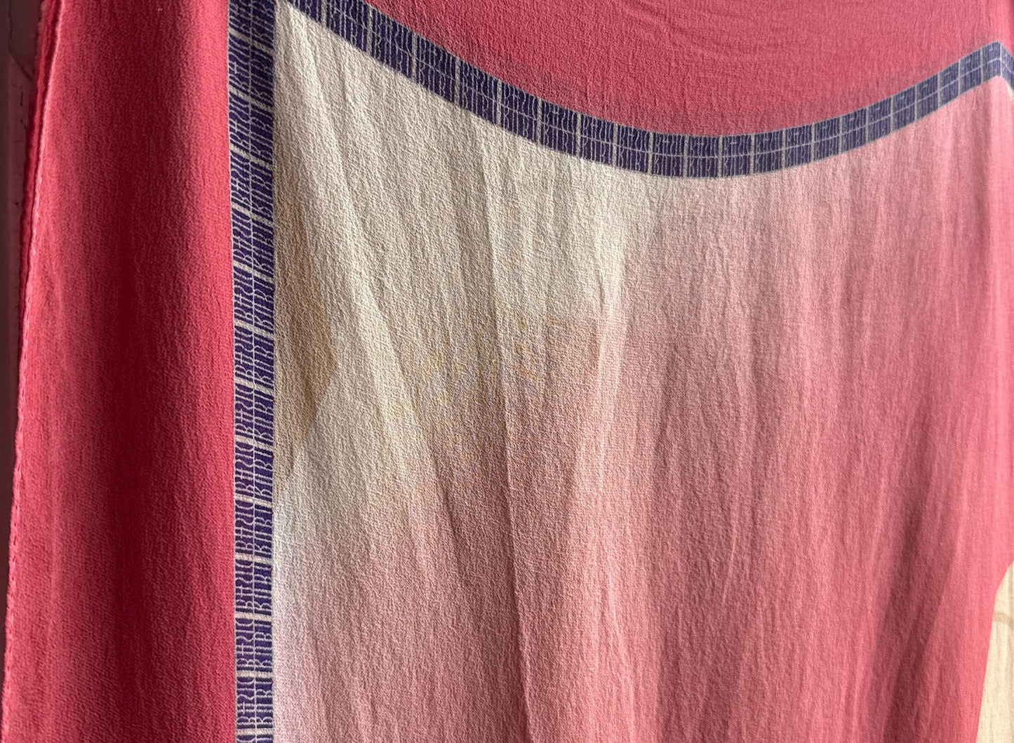 Vintage Silk Scarf, Soft Pink Abstract Pattern — fabric close-up