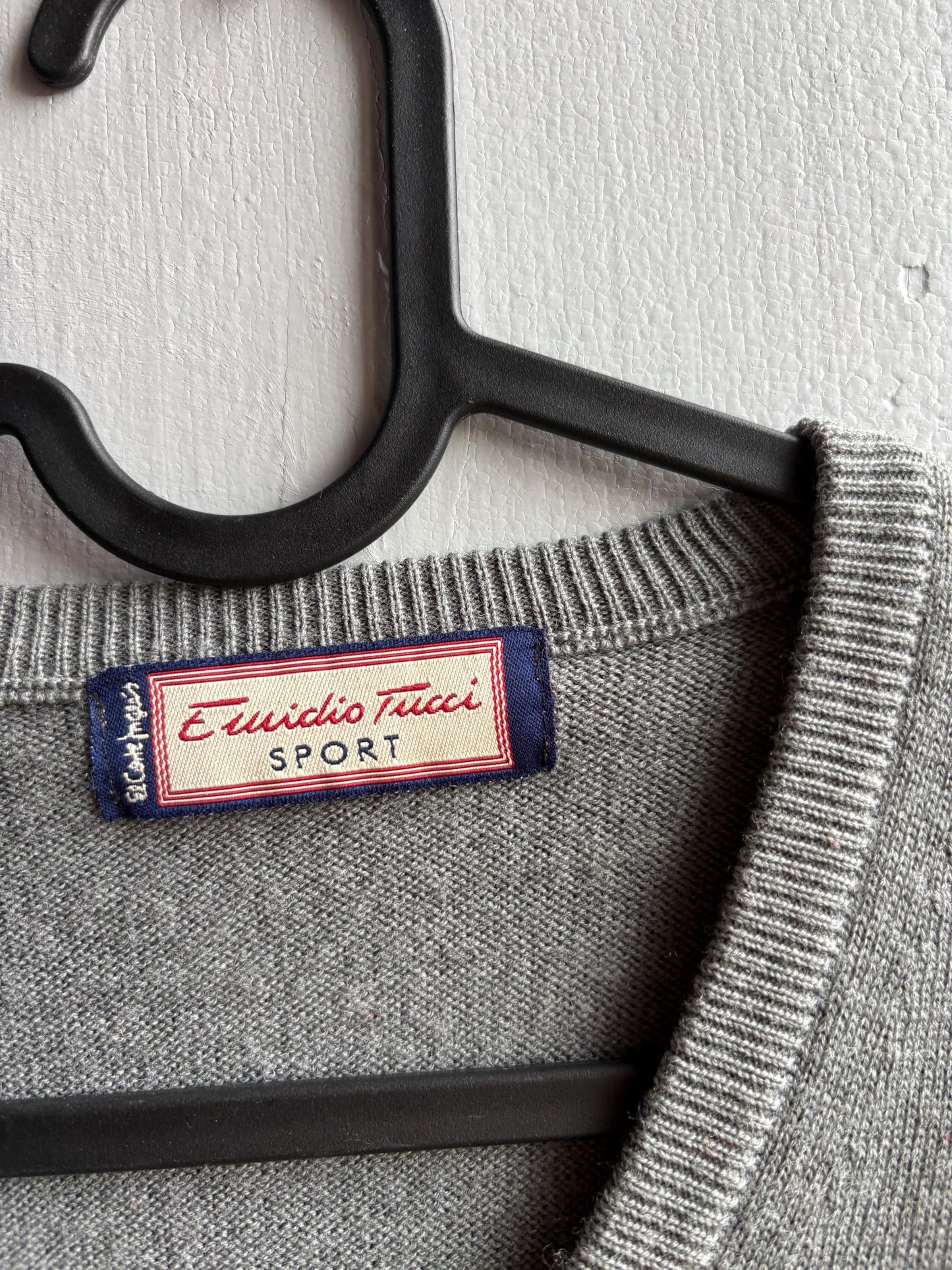 Vintage Grey V-Neck Wool Blend Sweater — additional view 7