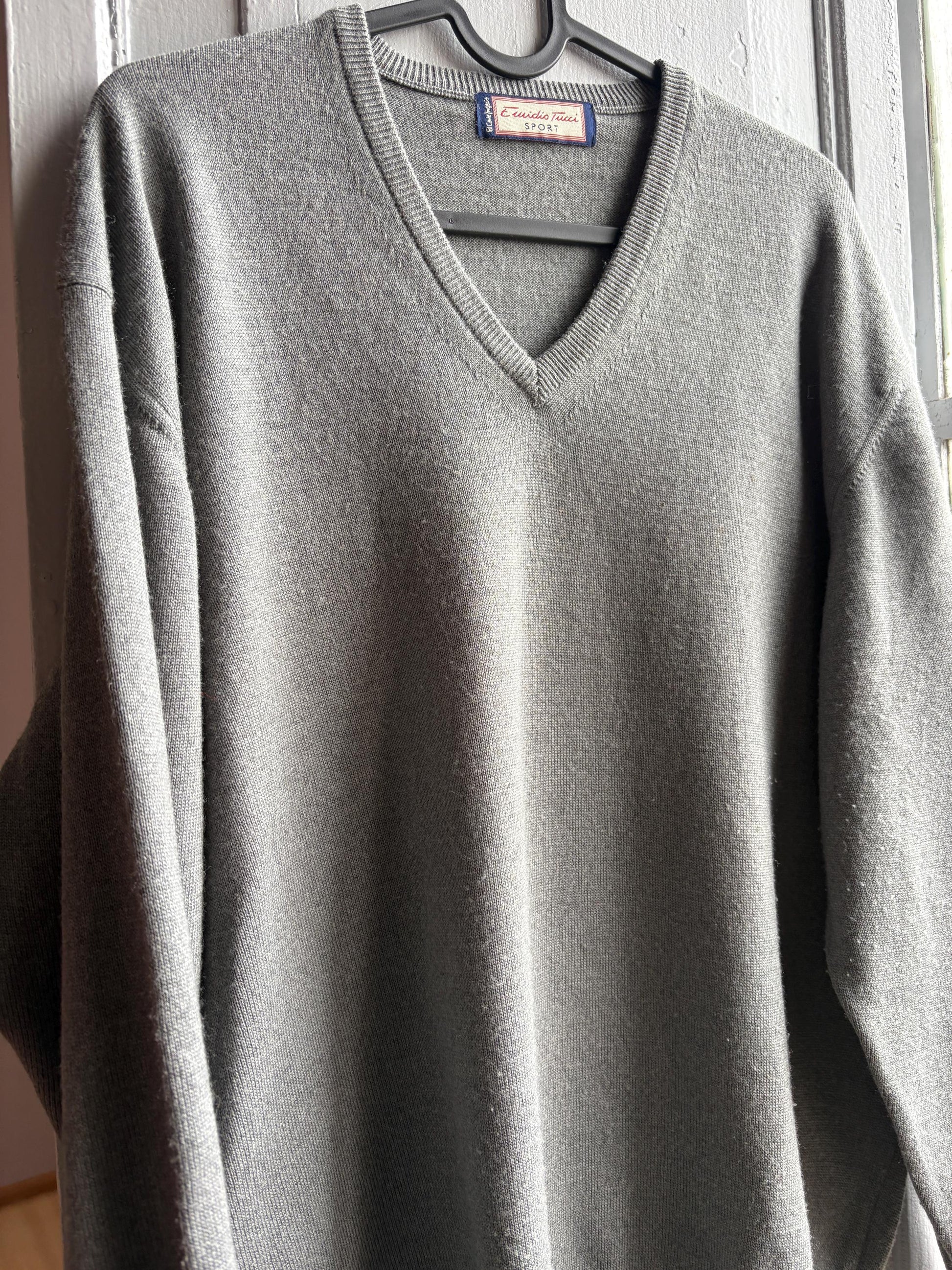 Vintage Grey V-Neck Wool Blend Sweater — additional view 10
