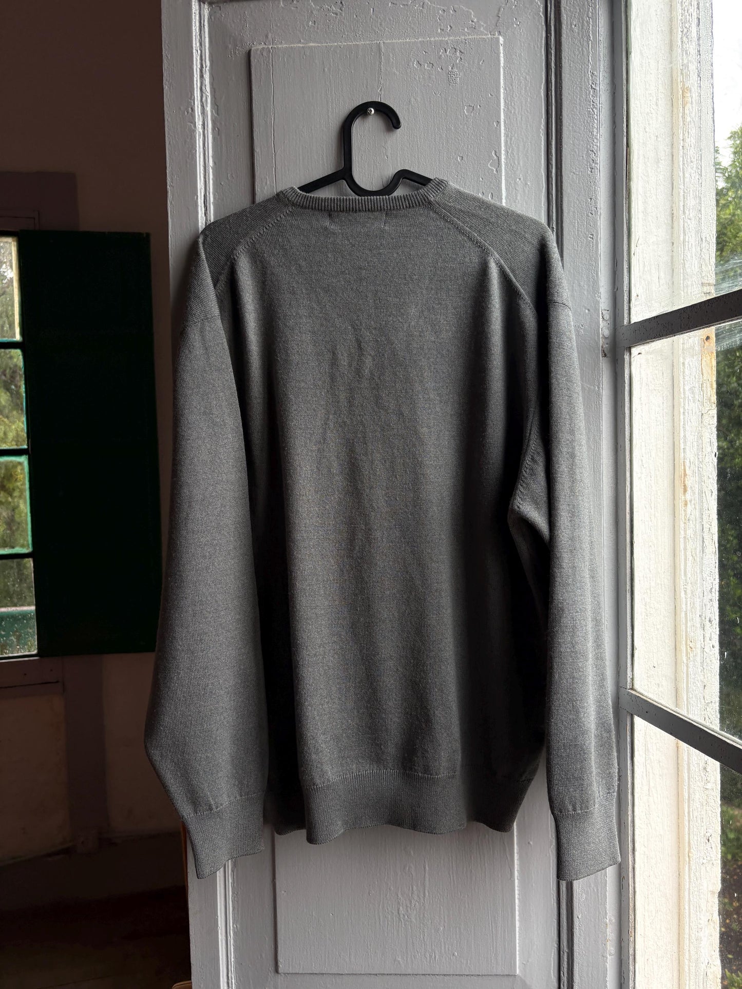 Vintage Grey V-Neck Wool Blend Sweater — additional view 9