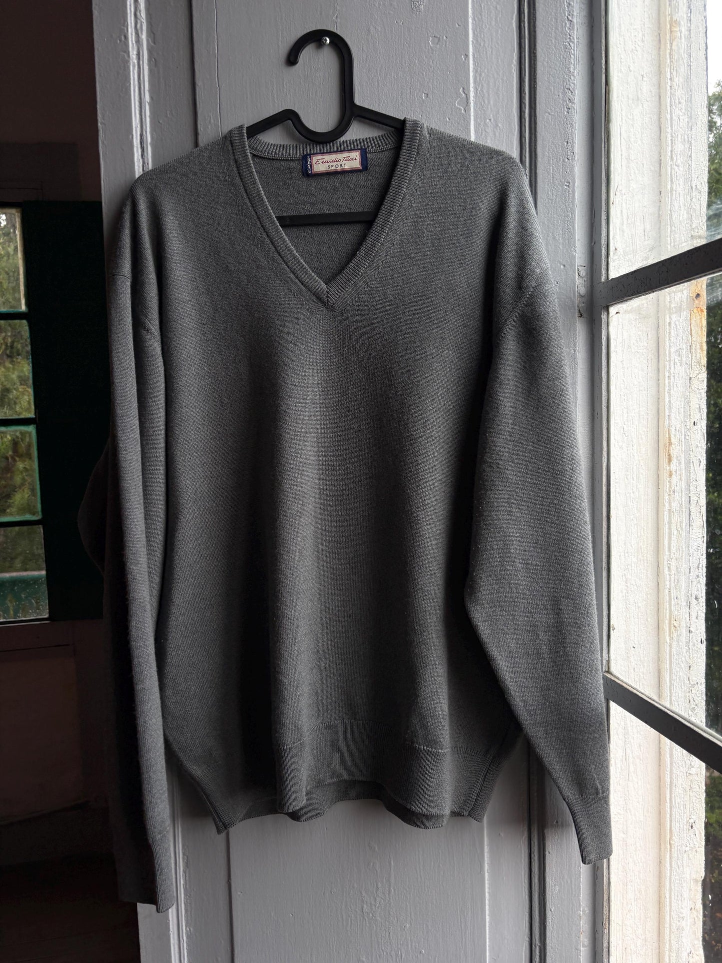 Vintage Grey V-Neck Wool Blend Sweater — additional view 13