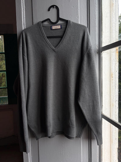 Vintage Grey V-Neck Wool Blend Sweater — additional view 13