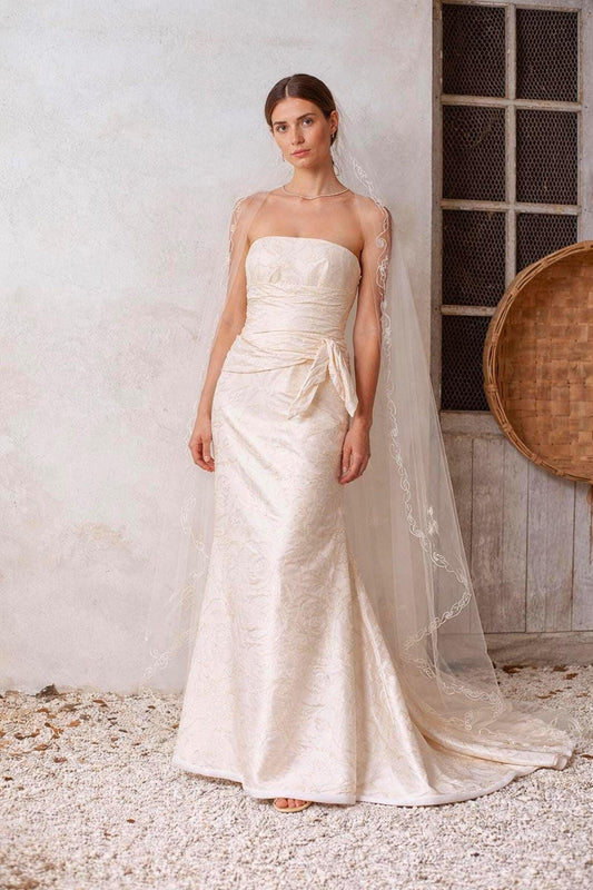 vintage silk lace wedding dress Heavenly Antique 1930s Liquid Silk Charmeuse Wedding Gown with a Stunning Cathedral Train Alencon Lace Shoulder and Collar Detail