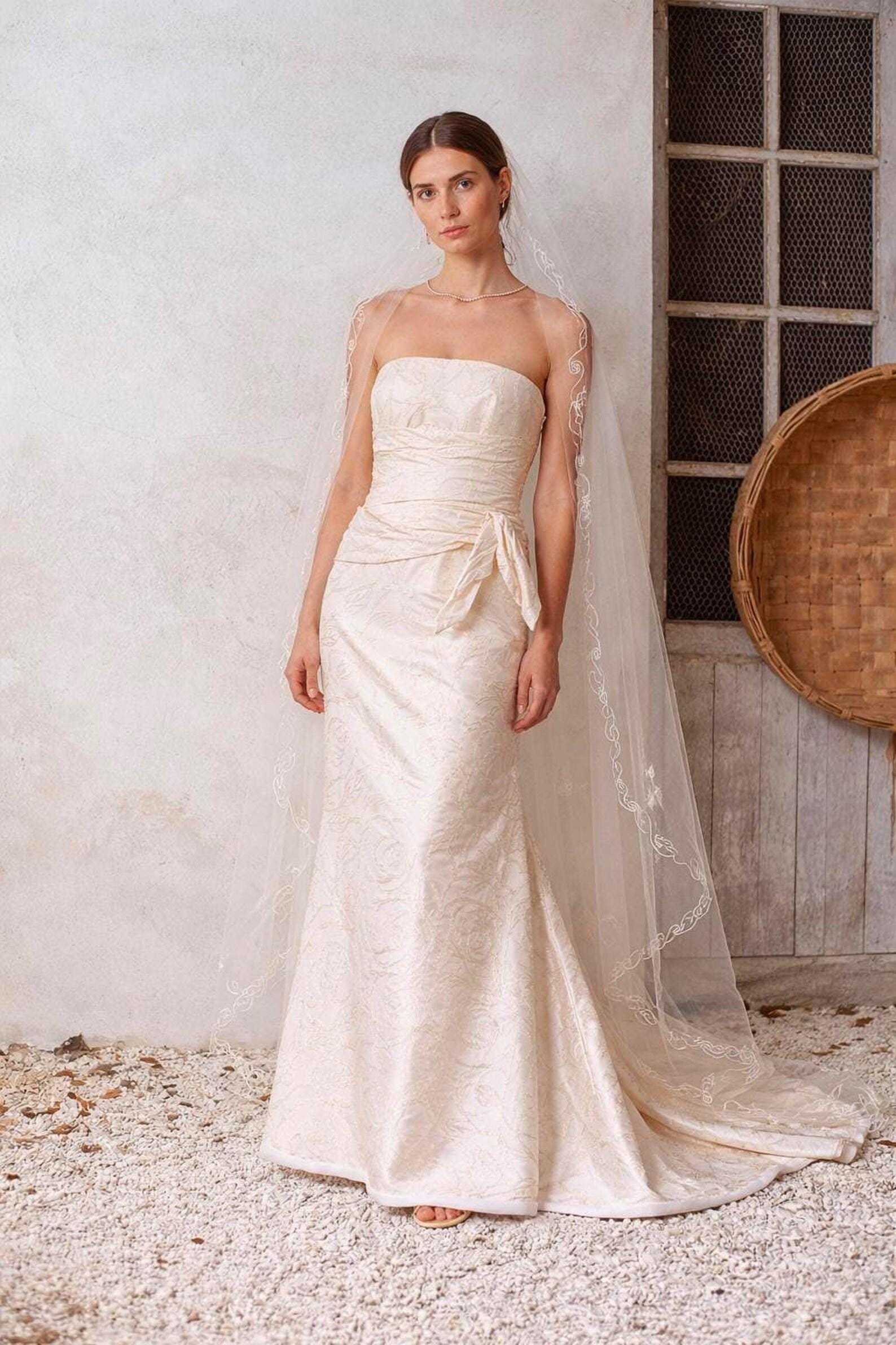 Ivory Silk Blend Strapless Wedding Gown