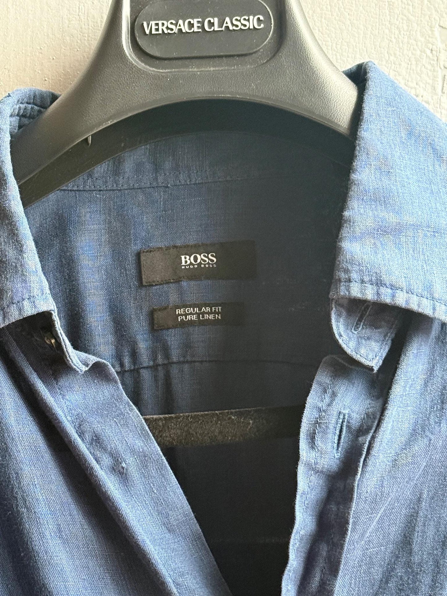 Vintage Hugo Boss Blue Linen Shirt — back view