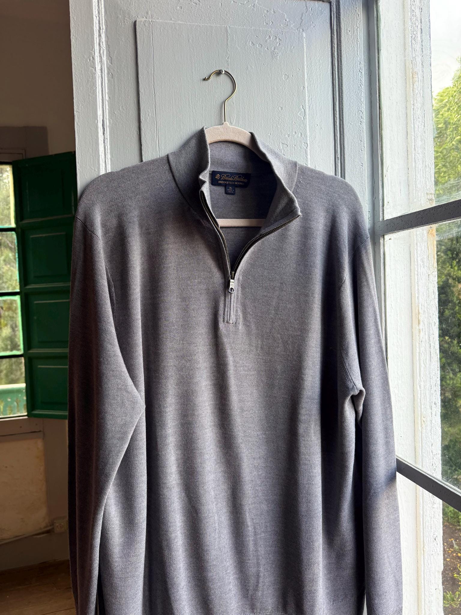 Grey Merino Wool Jumper For Men — fabric close-up