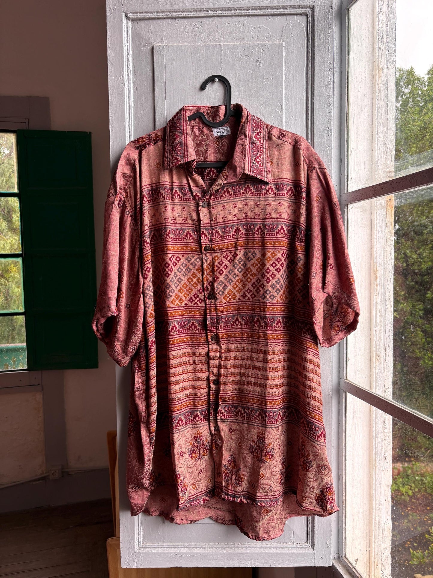 Floral Vintage Silk Button-Down Shirt — additional view 5