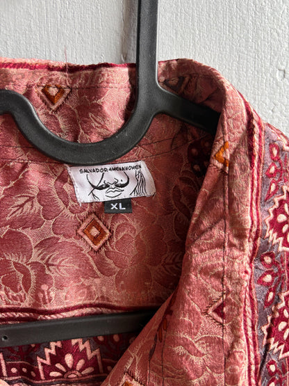 Floral Vintage Silk Button-Down Shirt — fabric close-up