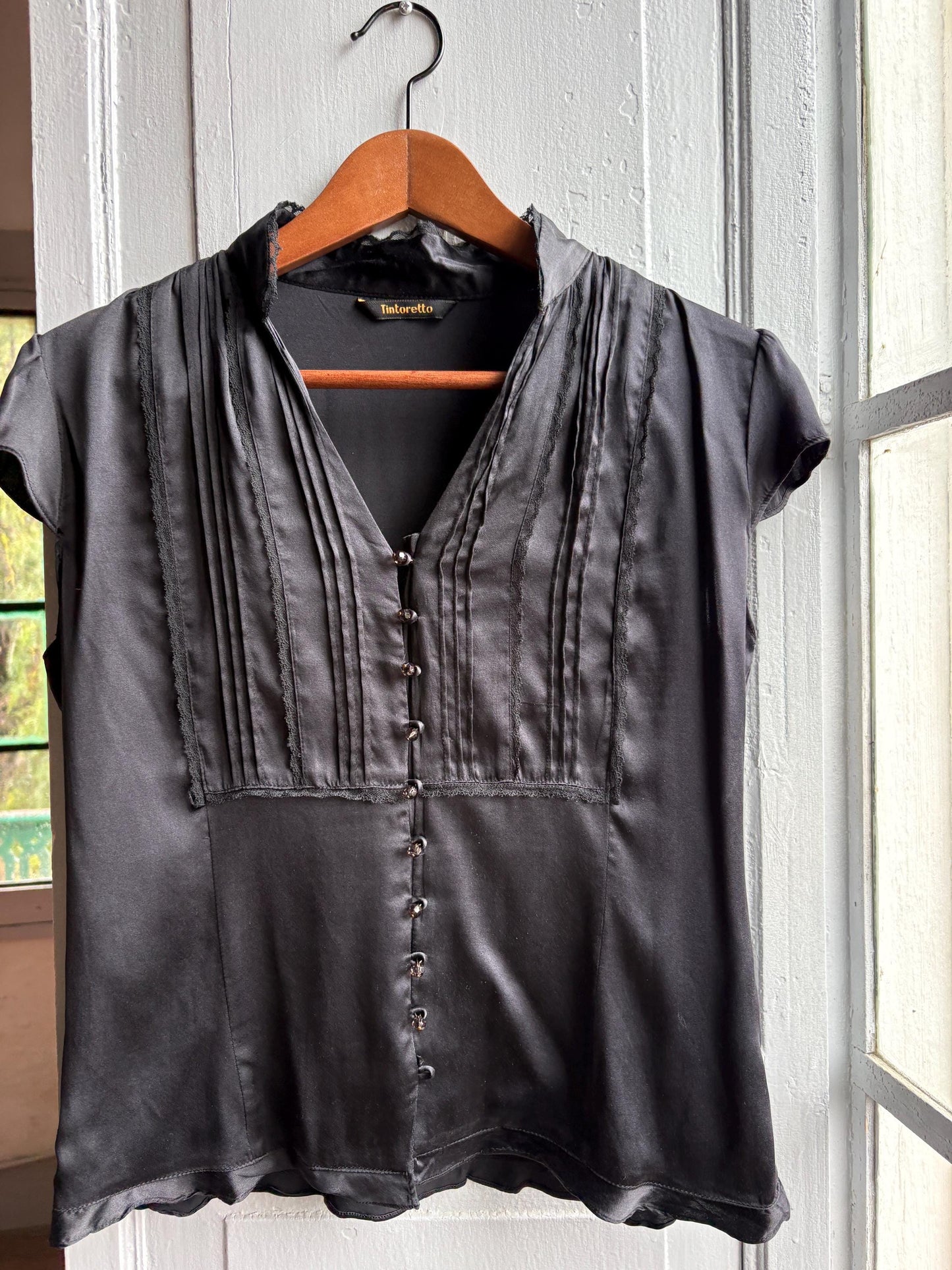 Black Silk Vintage Evening Blouse — detail