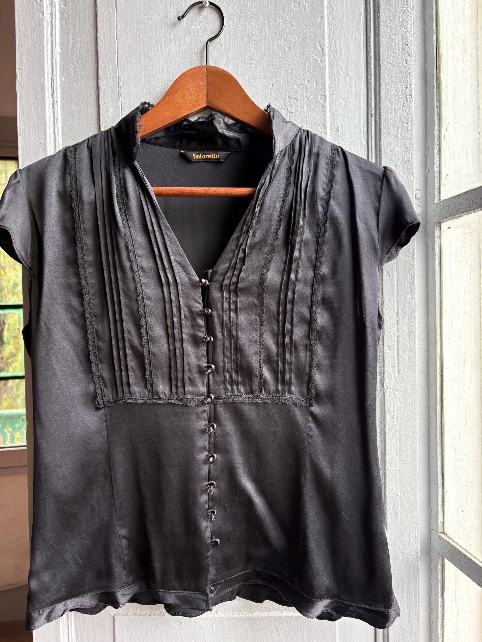 Black Silk Vintage Evening Blouse — detail