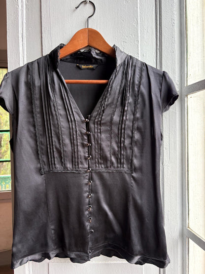 Black Silk Vintage Evening Blouse — detail