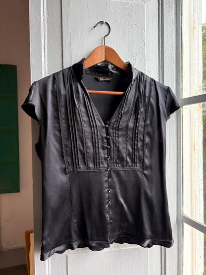 Black Silk Vintage Evening Blouse — back view