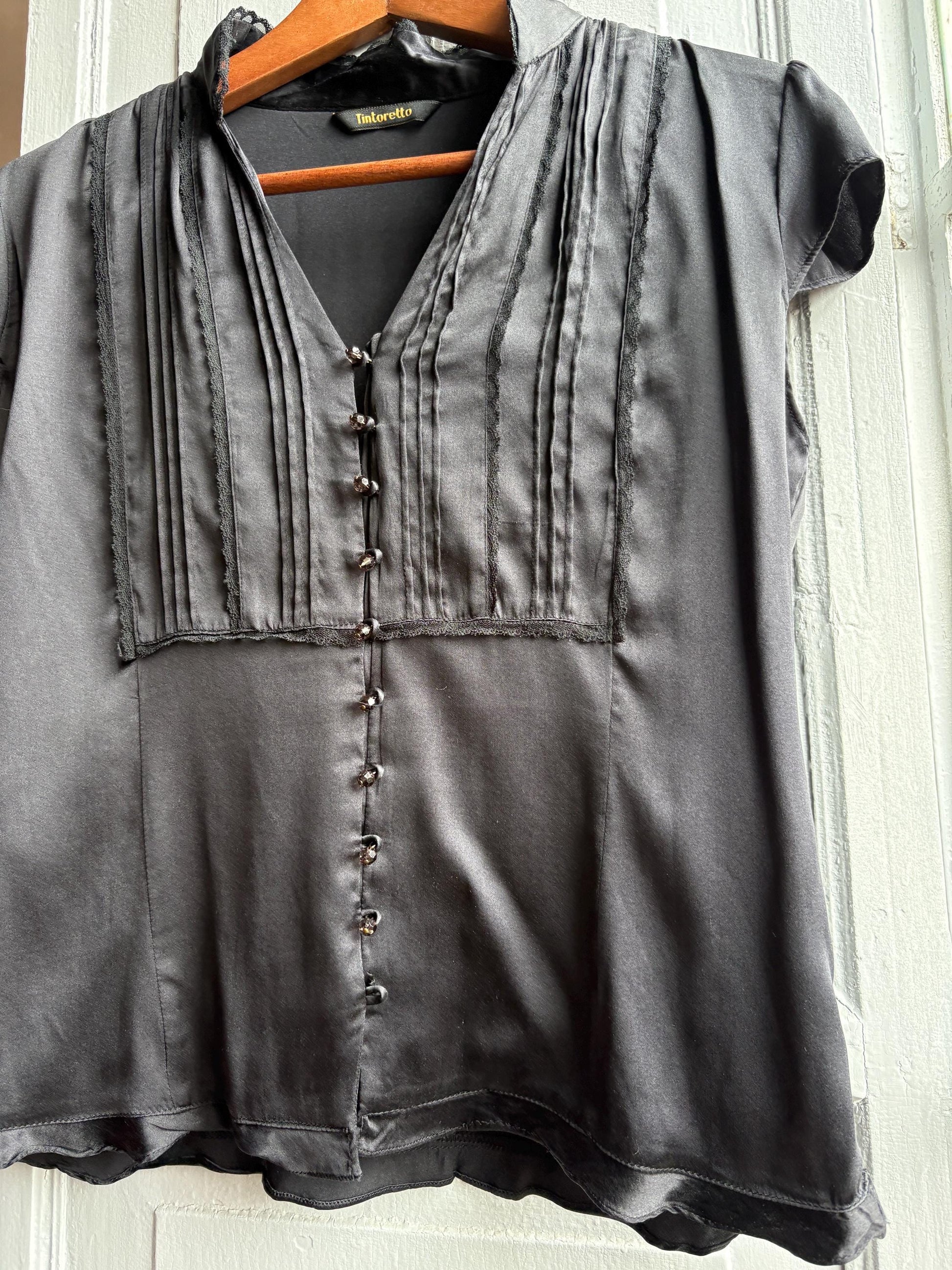 Black Silk Vintage Evening Blouse — additional view 7