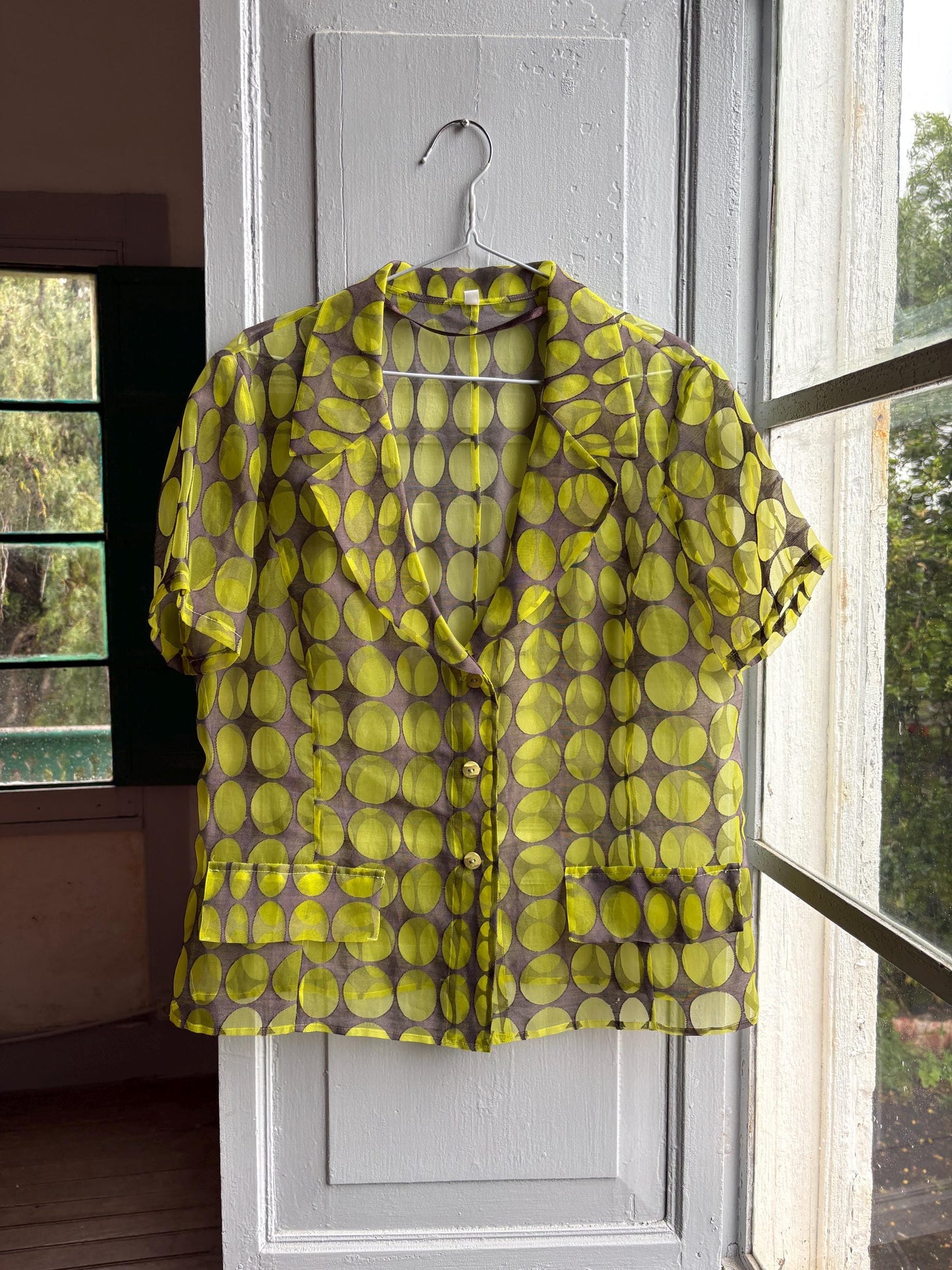 Vintage 70s Sheer Green Polka Dot Blouse — additional view 5