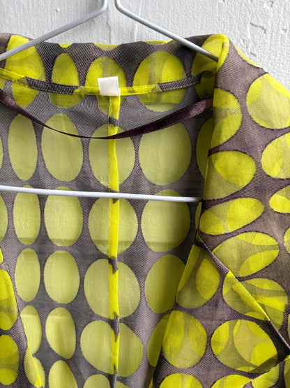 Groovy green polka dot shirt, sheer fabric, vintage 70s woman blouse, Size L