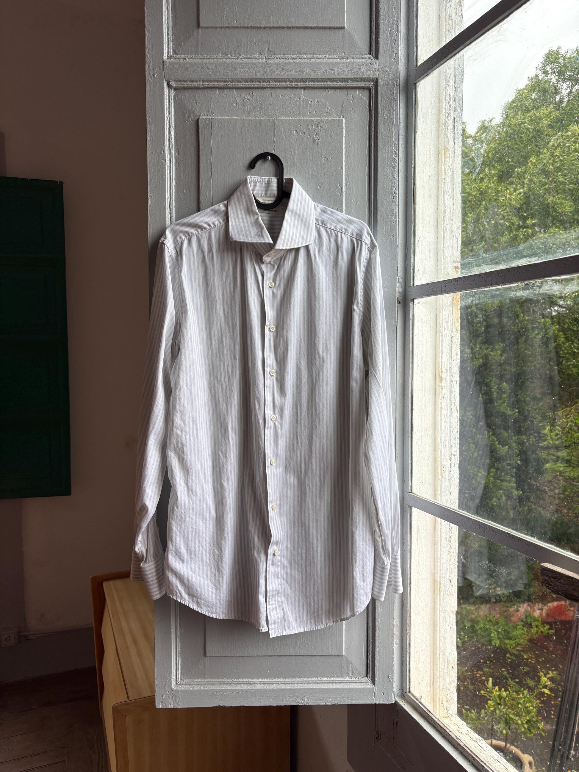 Striped Cotton Tencel Blend Shirt — back view