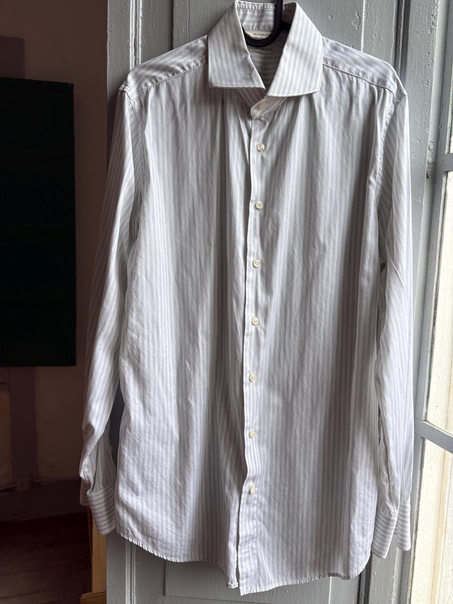 Striped Cotton Tencel Blend Shirt — fabric close-up