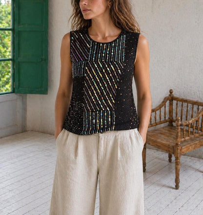 Y2K Black Sequin Retro Party Camisole