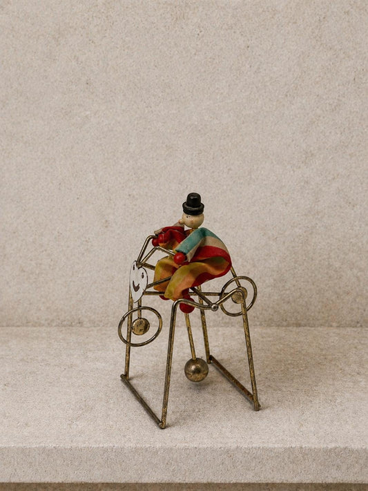 Vintage Metal Clown Cyclist Kinetic Toy