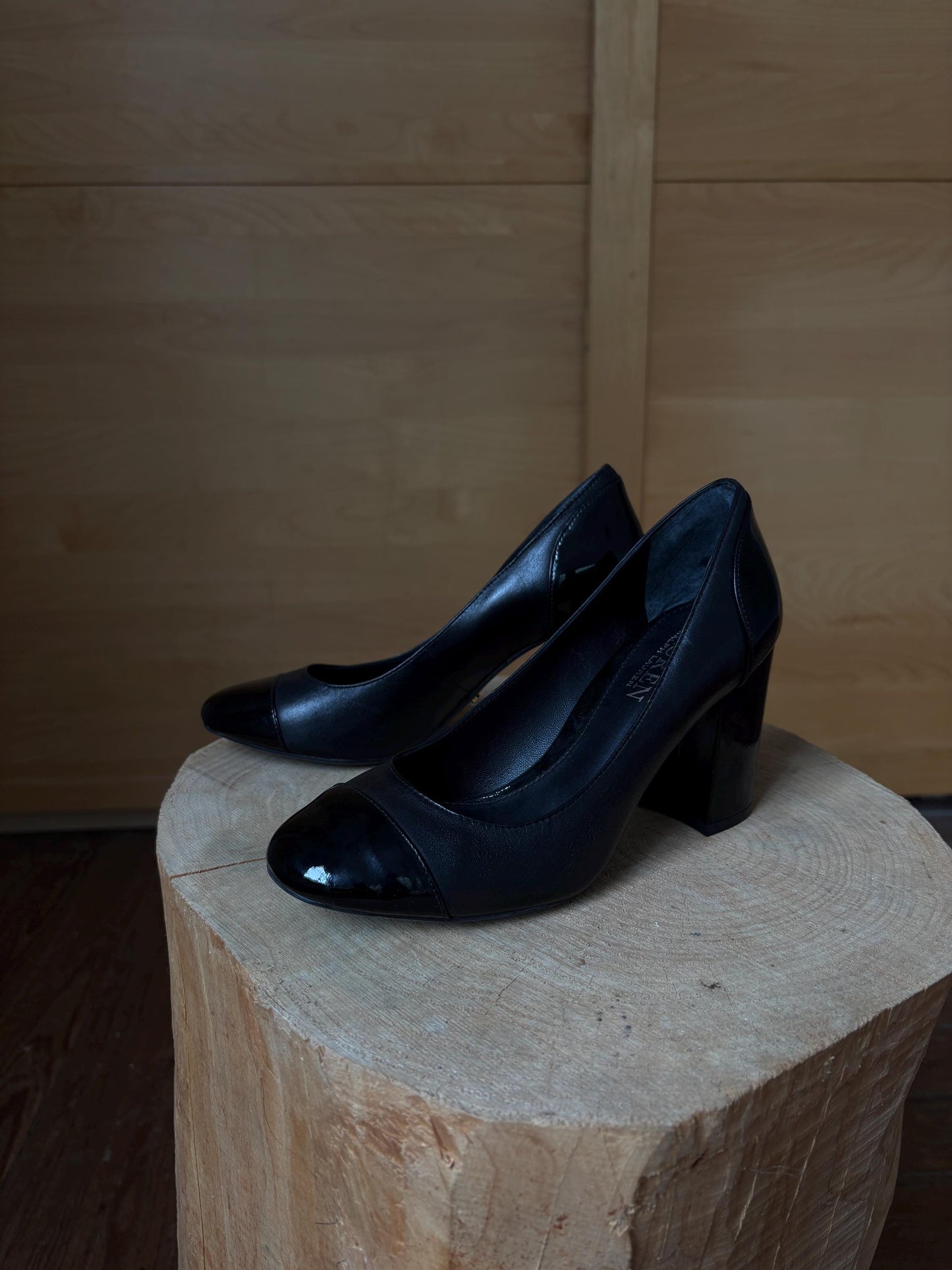 Black Leather Block Heel High Heels — additional view 12