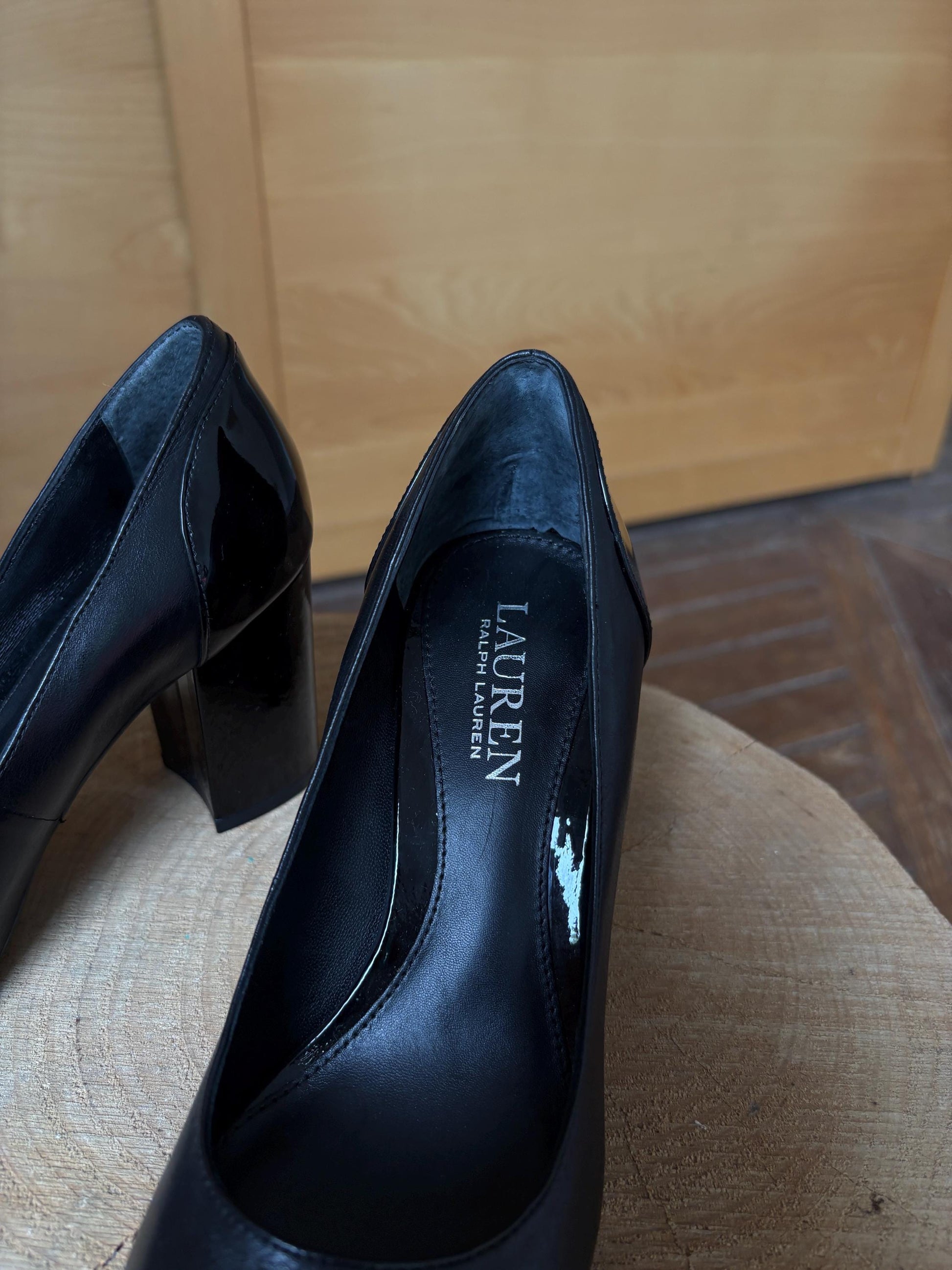 Black Leather Block Heel High Heels — additional view 7