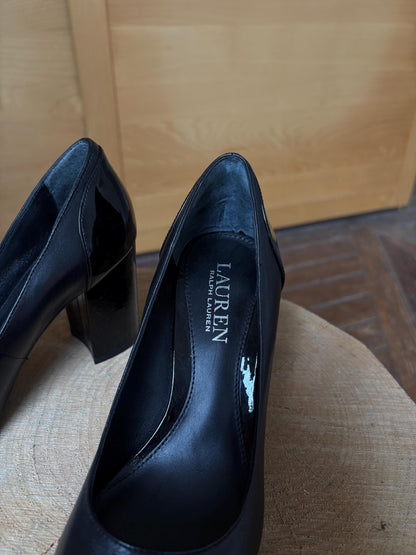 Black Leather Block Heel High Heels — additional view 7