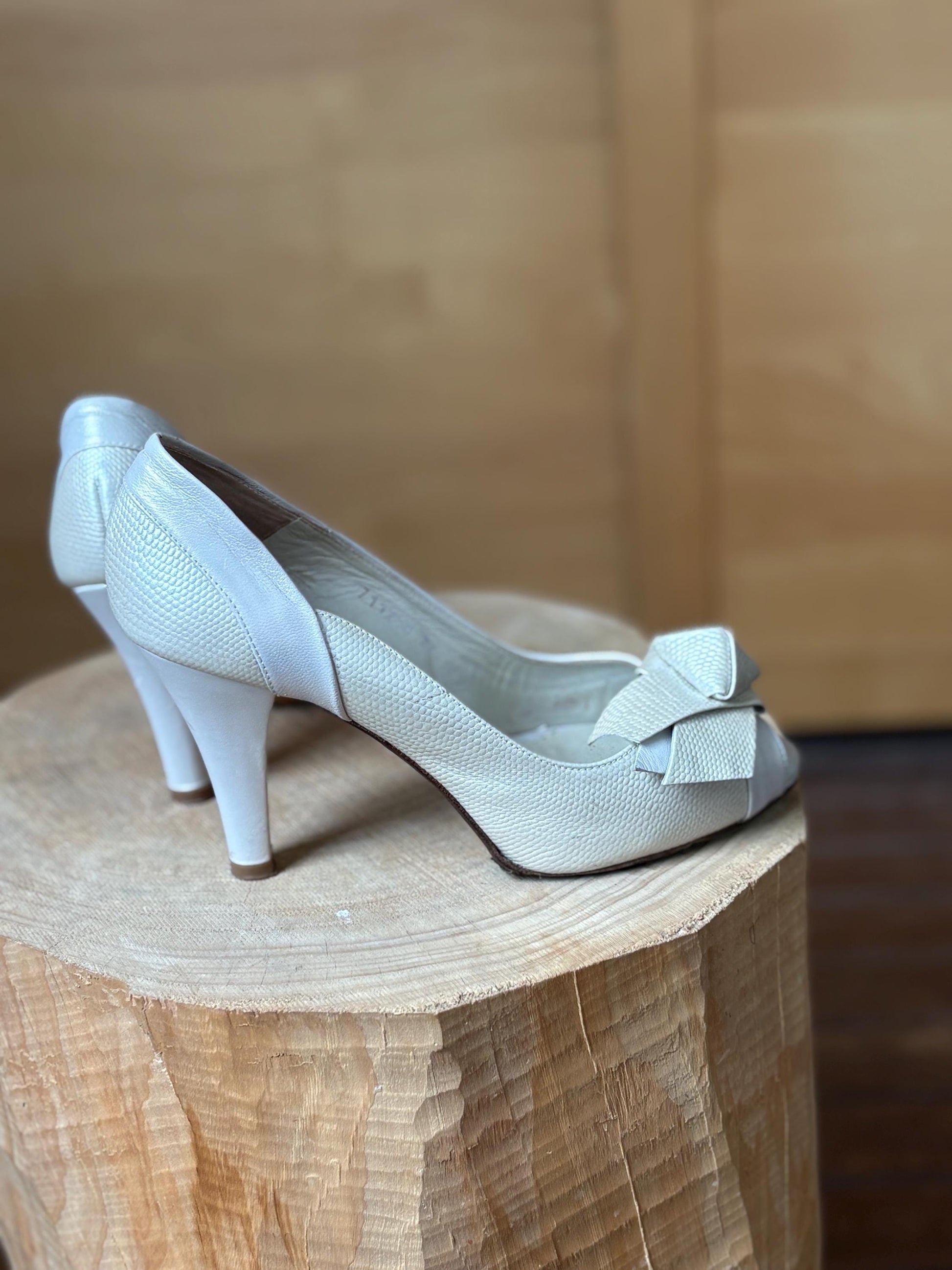 Ivory Leather Peep Toe Heels — additional view 8
