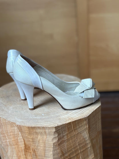 Ivory Leather Peep Toe Heels — additional view 8