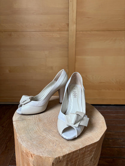 Ivory Leather Peep Toe Heels — additional view 7
